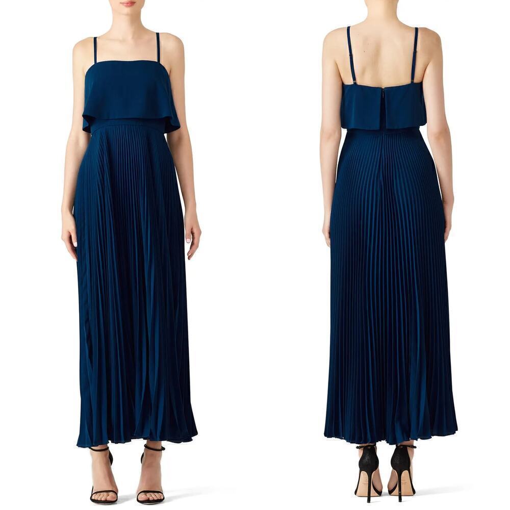 Jill Jill Stuart Dress Pleated Popover Sleeveless Square Neck Maxi Gown Blue 2